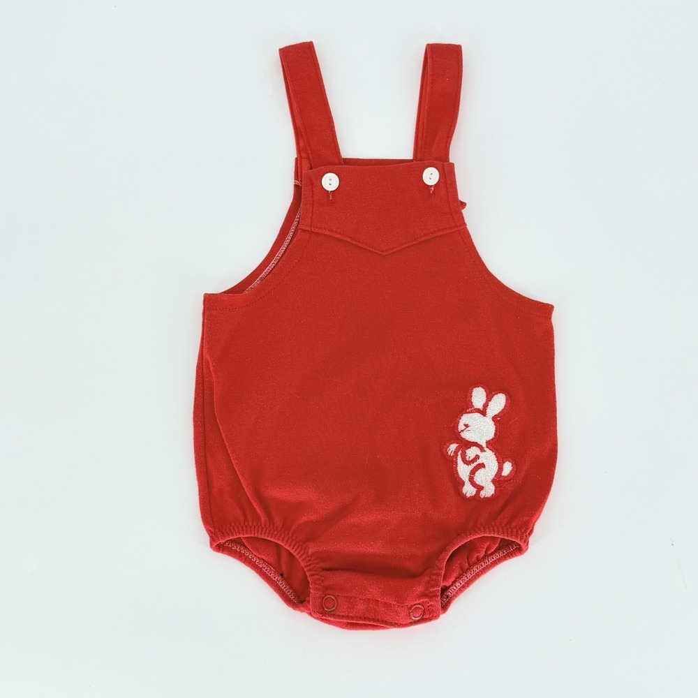 Vintage Carter's Baby Romper Red Bunny Applique Snap Bottom USA Made 18 Months